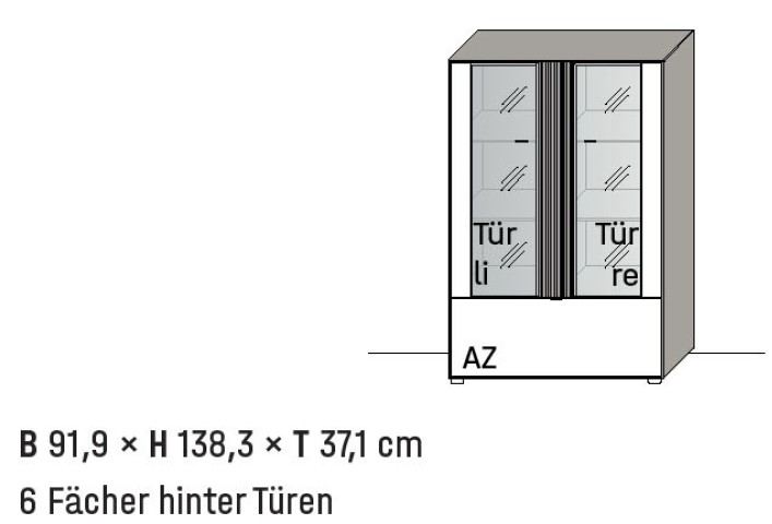 Illustration eines Highboards mit Bezeichnung vor weißem Hintergrund
