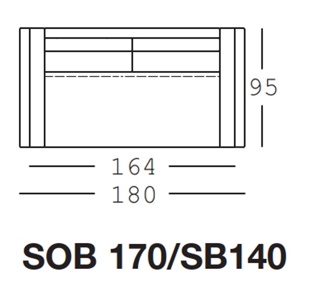 Maßzeichnung eines Sofaelements vor weißem Hintergrund freistil Rolf Benz 170