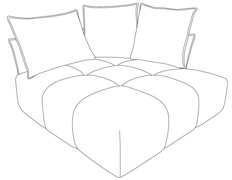 DW.P.D064121/D064122 designwerk Palace - Recamiere Armteil  | inkl. 1 Kissen A & 2 Kissen B | B: 158 cm | D064121/D064122