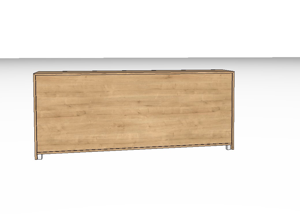 Rückansicht eines braunen Sideboards vor weißem Hintergrund