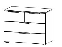Illustration einer Kommode mit vier Schubladen vor weißem Hintergrund