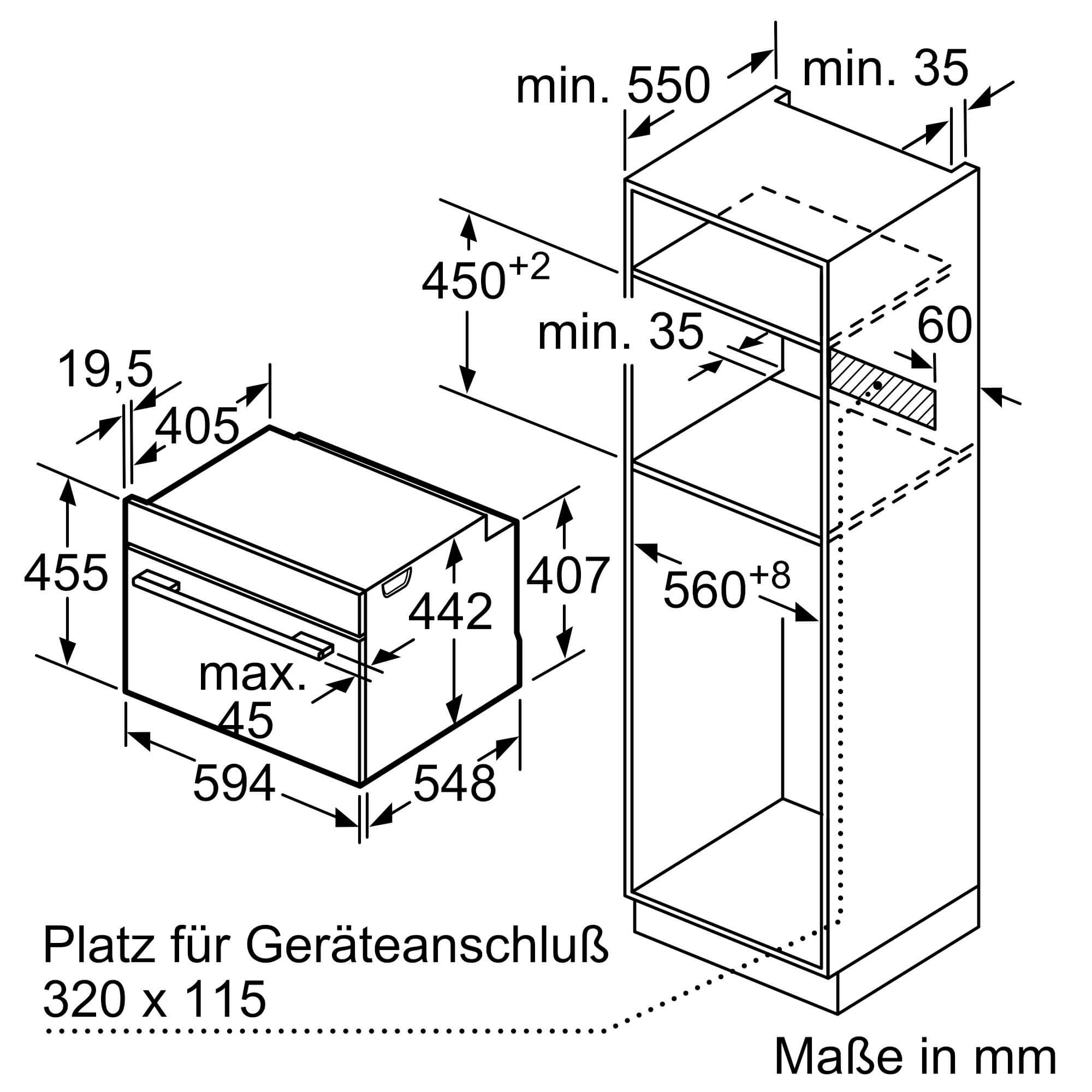 Einbauzeichnung zu Siemens Dampfbackofen CS938GDD2.