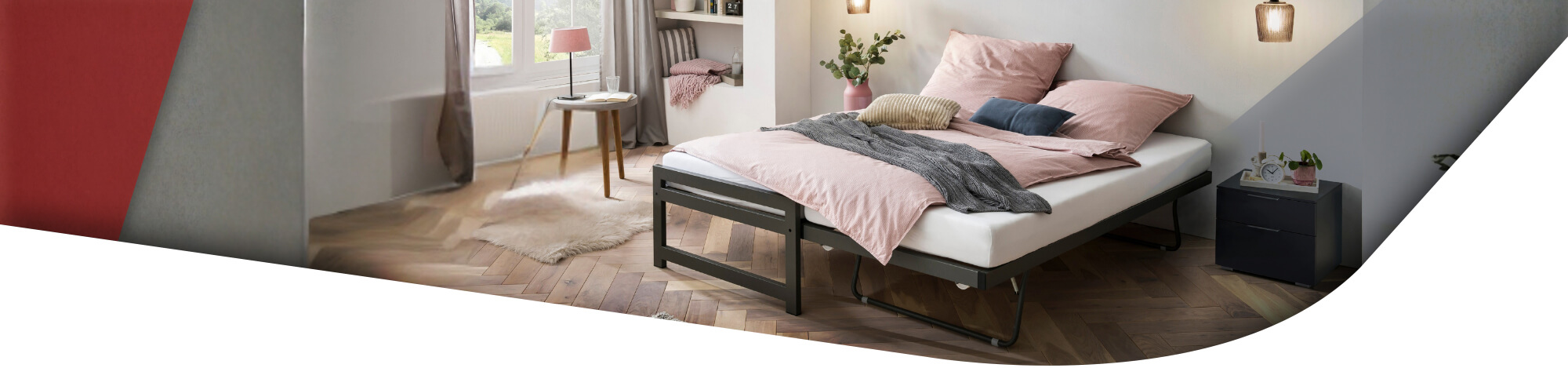 Kinderbett mit ausgezogenem Gästebett in schwarz