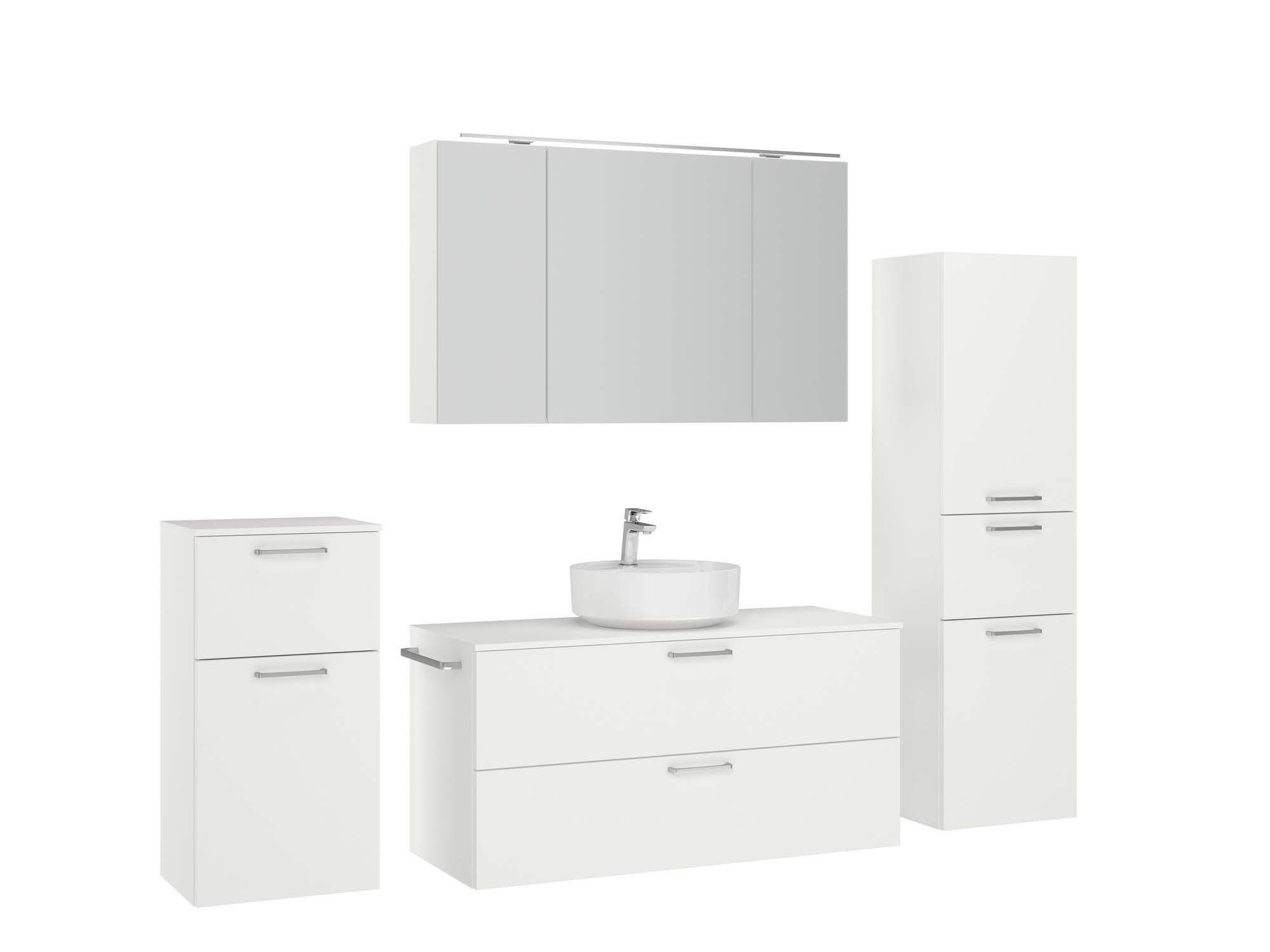 Badezimmermöbel-Set 3 Schränke weiß mit Waschtisch und Spiegelschrank nobilia