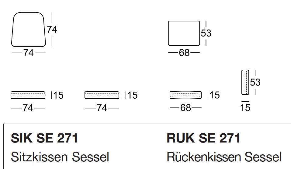 Maßzeichnung eines Kissensets vor weißem Hintergrund