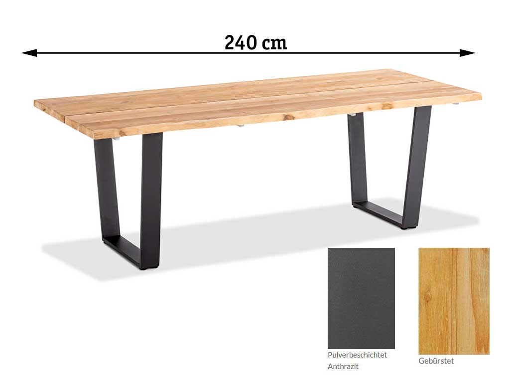 Niehoff Garden. Solid | T2G7 | Tisch | 240 x 95 cm | Trapezkufe Aluminium anthrazit/Teak gebürstet