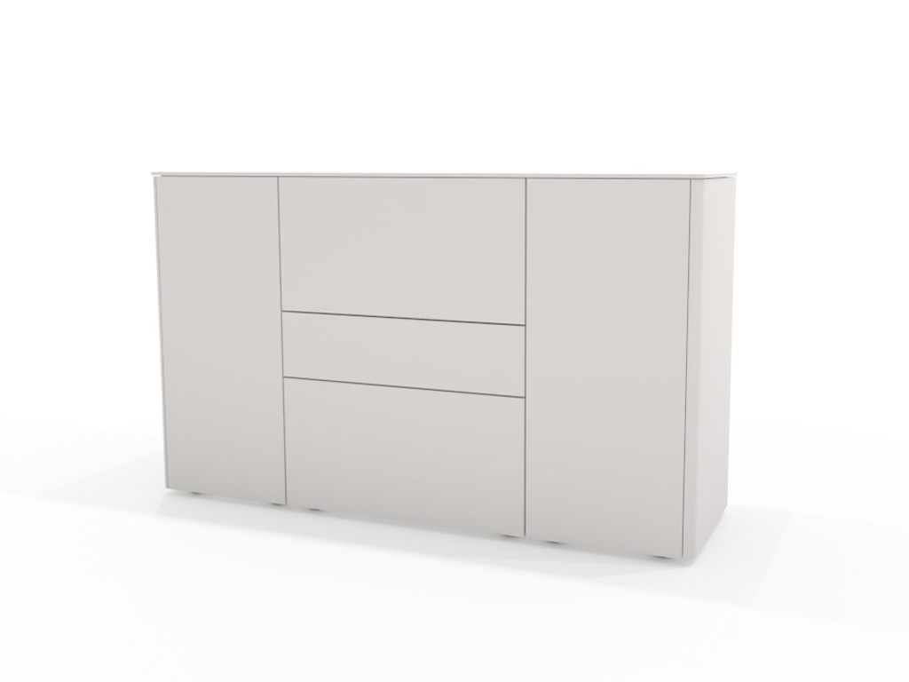 Freigestelltes Sideboard in weiß mit zwei Türen und drei Schubladen