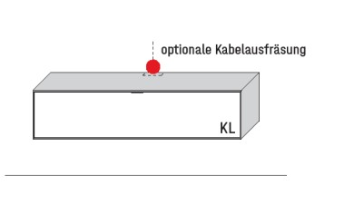 Illustration eines Lowboards und Beschriftung vor weißem Hintergrund