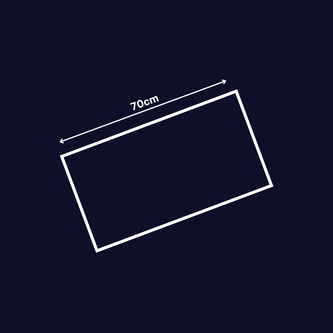 Grafische Darstellung einer rechtwinkligen Tischdecke mit 70 cm Seitenlänge