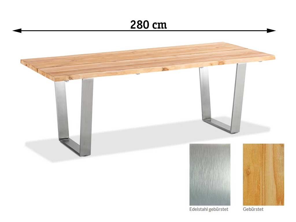 Niehoff Garden. Solid | T2G2 | Tisch | 280 x 95 cm | Trapezkufe Edelstahl/Teak gebürstet