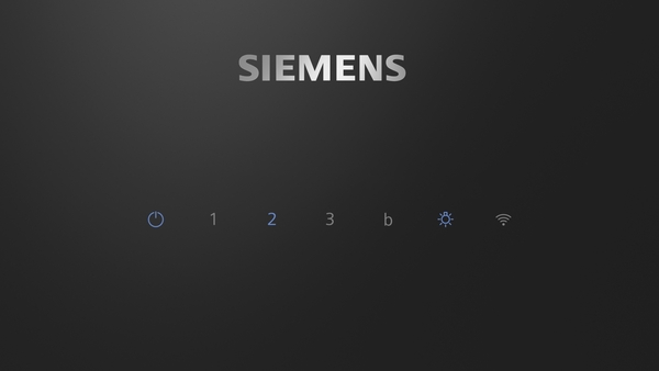Siemens Steuerungsinterface mit verschiedenen Symbolen auf schwarzem Hintergrund