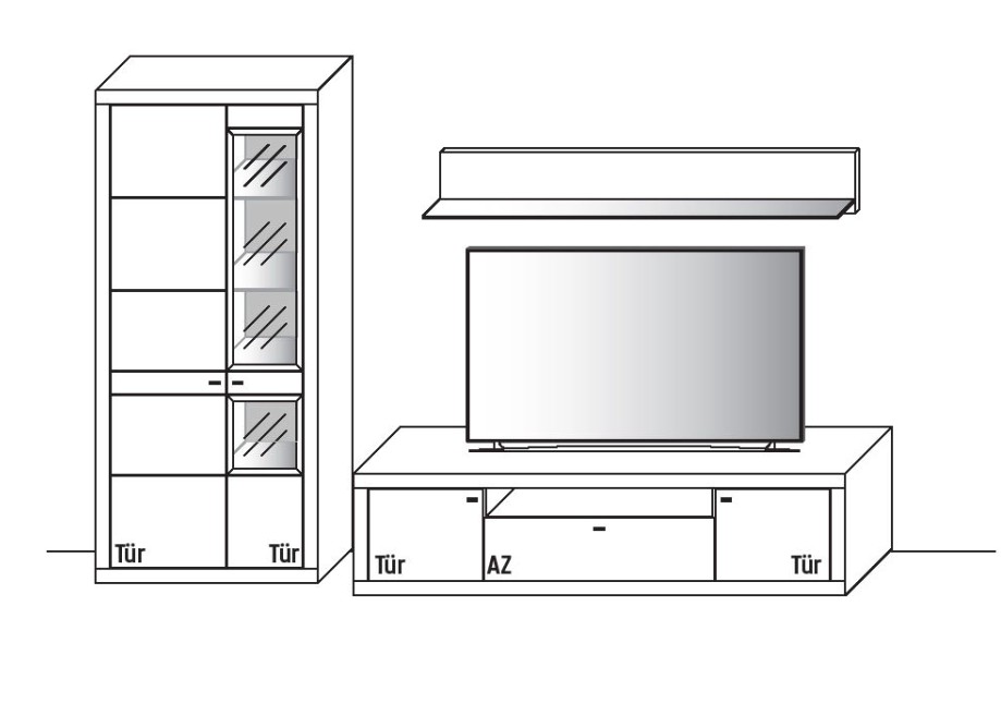 Illustration einer Wohnwand vor weißem Hintergrund