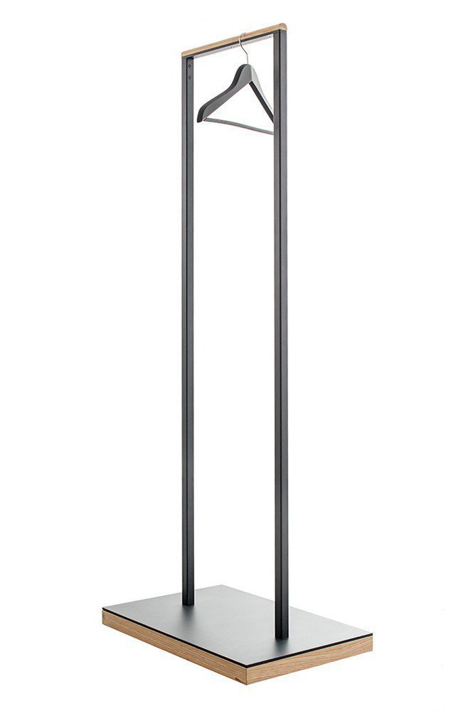 Sudbrock JUST - Garderobenständer (Stummer Diener) | Metall schwarz, Akzent Massivholz Eiche milk | H 153 cm Stummer Diener Metall schwarz Eiche, Sudbrock Garderobenständer