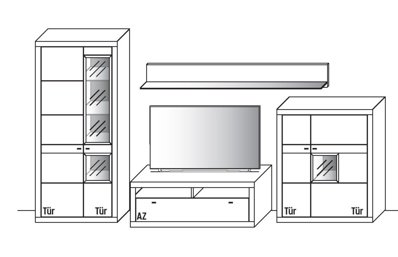 Illustration einer Wohnwand vor weißem Hintergrund