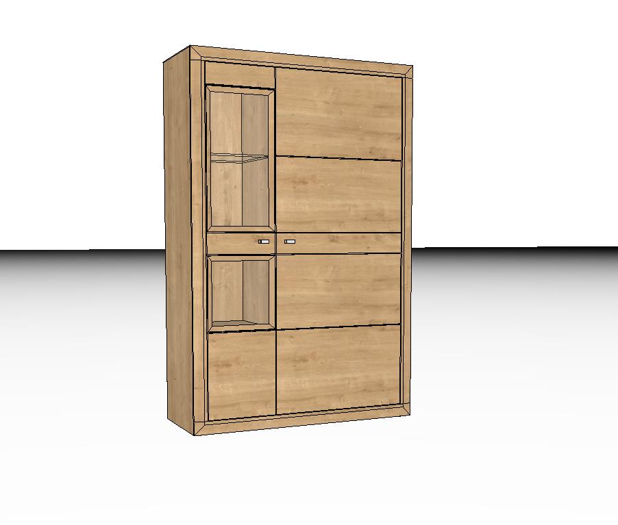 Wöstmann Aurum - Schrank | Type 4033/4034 | B: 108,2 cm | Wildeiche massiv | konfigurierbar Ein moderner Holzschrank mit einer Glastür und mehreren Schubladen, ideal für das Wohnzimmer.