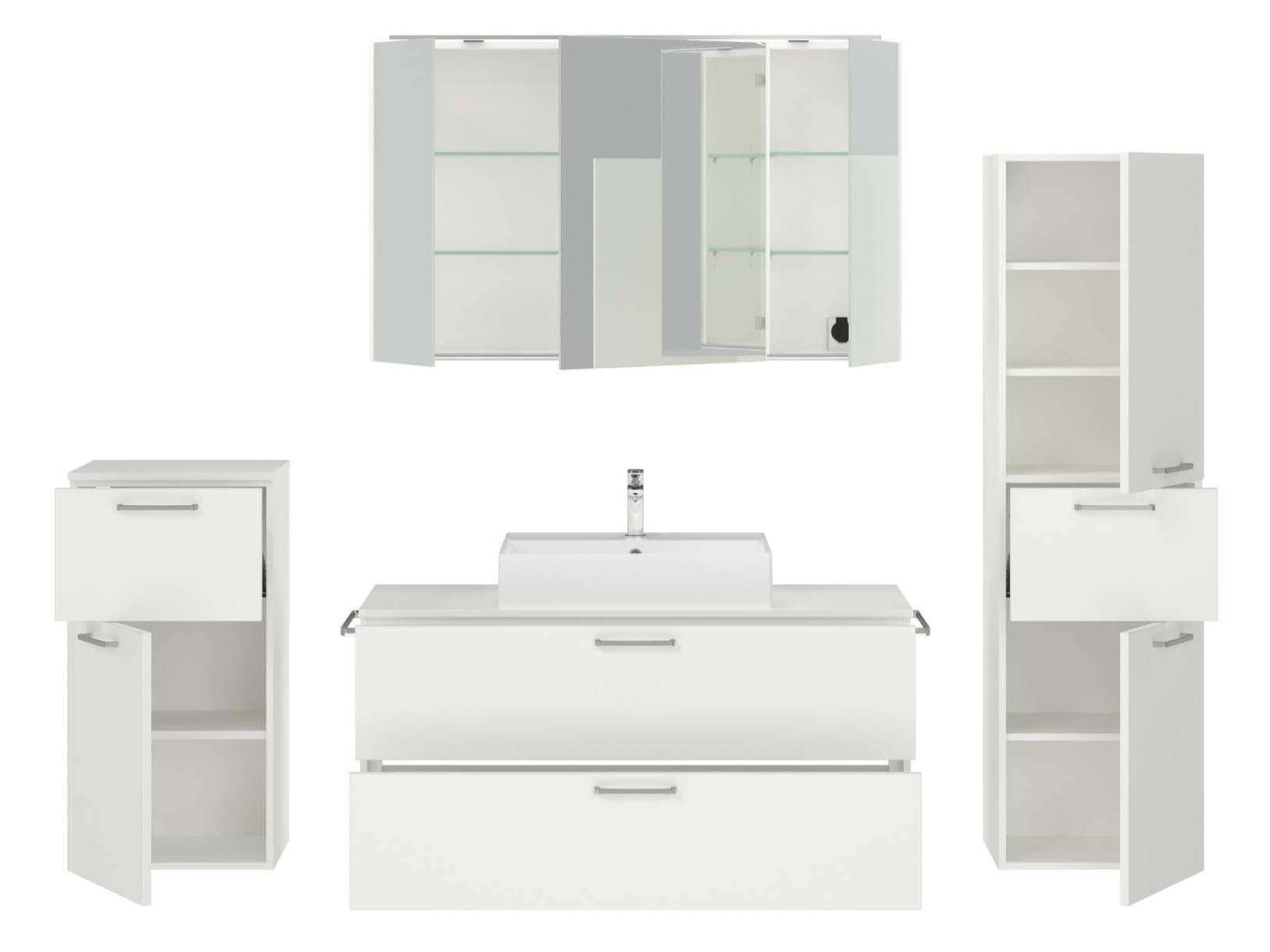 Badezimmermöbel-Set 3 Schränke weiß mit Waschtisch und Spiegelschrank nobilia 