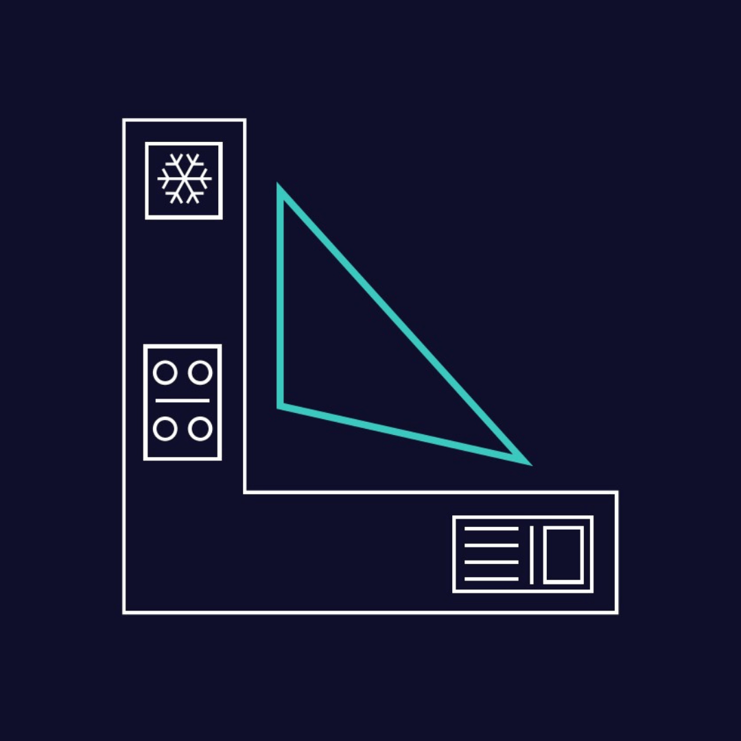 Illustration mit einem Dreieck und Symbolen, die Küchengeräte darstellen