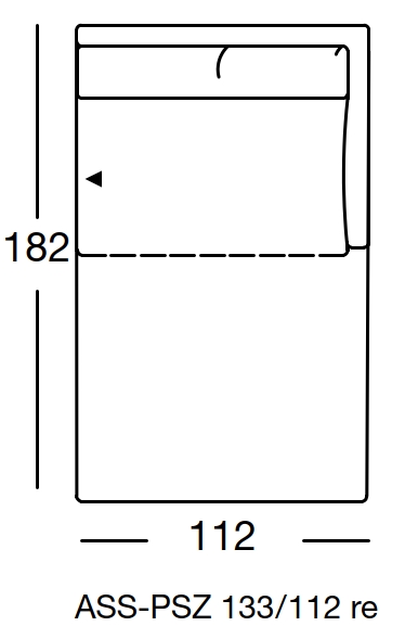 Maßzeichnung eines Sofaelements vor weißem Hintergrund freistil Rolf Benz 133