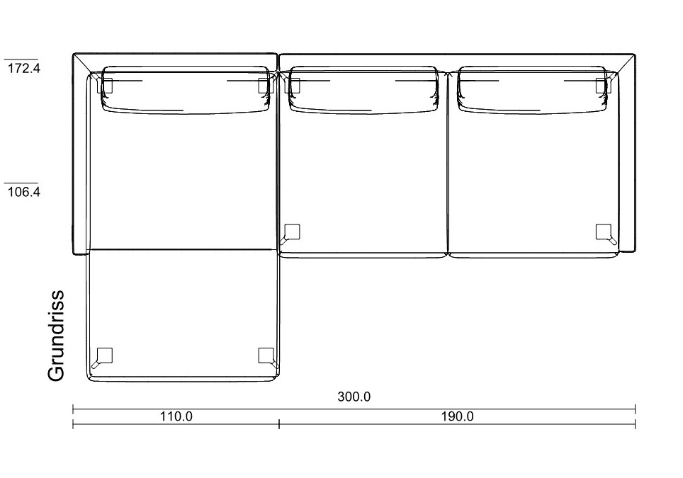 Abschlusssessel mit Polstersitz links 