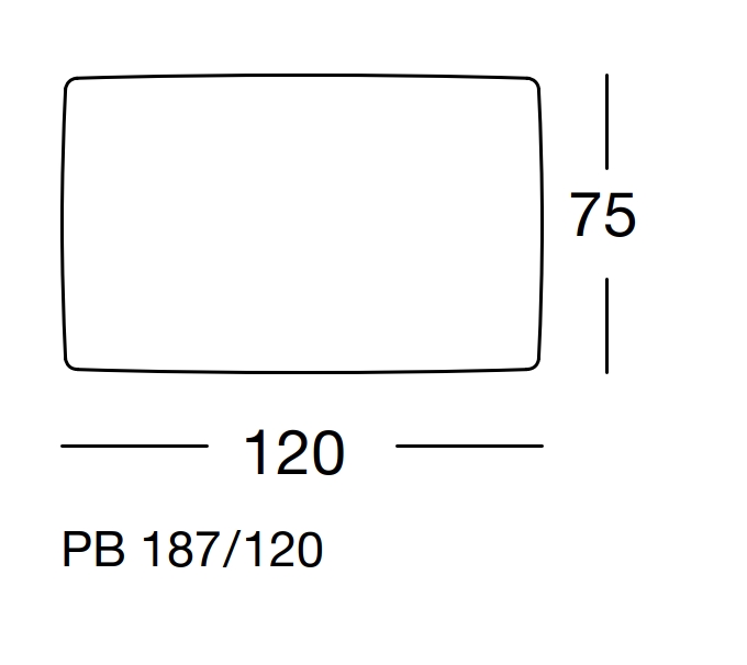 Maßzeichnung eines Sofaelements vor weißem Hintergrund freistil Rolf Benz 187