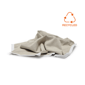 Beiges recyceltes Reinigungstuch mit Recycling-Symbol