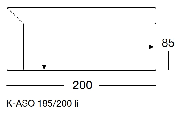 Maßzeichnung eines Sofaelements vor weißem Hintergrund freistil Rolf Benz 185