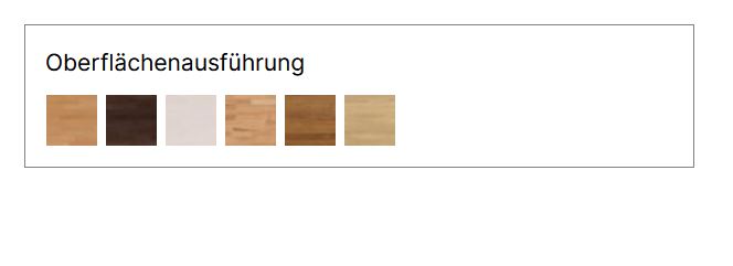 Farbmuster von verschiedenen Holzoberflächen in Tabellenform von Hasena