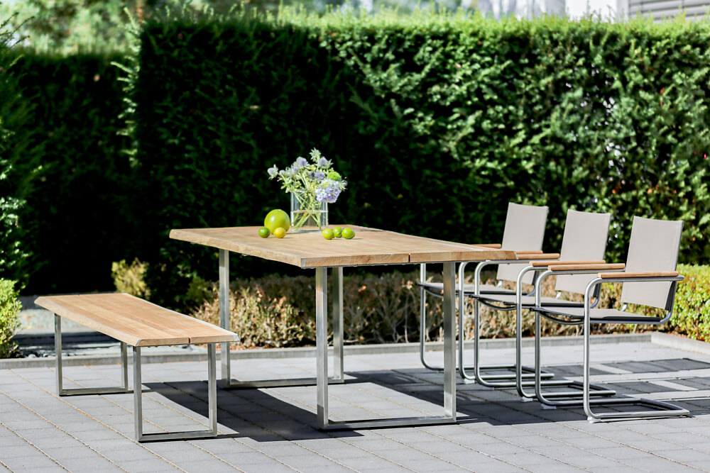 Niehoff Garden. Solid | T2G1 | Tisch | 280 x 95 cm | Profilkufe Edelstahl/Teak gebürstet Niehoff Garden. Solid | T2G1 | Tisch | 280 x 95 cm | Profilkufe Edelstahl/Teak gebürstet