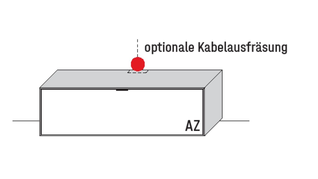 Illustration eines Lowboards und Beschriftung vor weißem Hintergrund