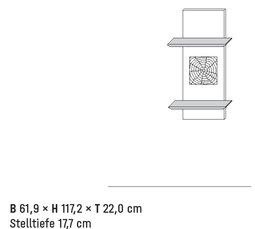 Illustration eines Hängeregales und Beschriftung vor weißem Hintergrund