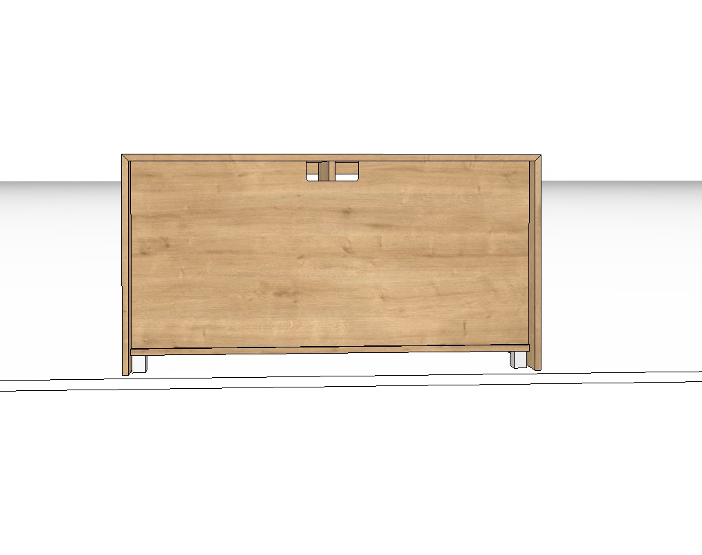 Rückansicht eines braunen Lowboards vor weißem Hintergrund