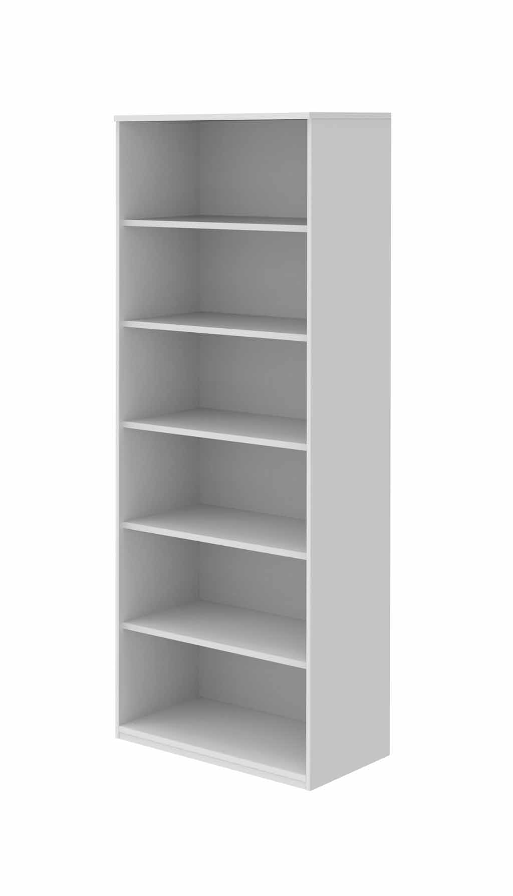 Röhr Bush. techno - offenes Regal | B: 80,0 cm | hellgrau Ein minimalistisches, weißes Bücherregal mit fünf gleich großen Ablagefächern.