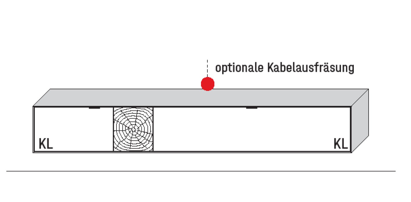 Illustration eines Lowboards und Beschriftung vor weißem Hintergrund