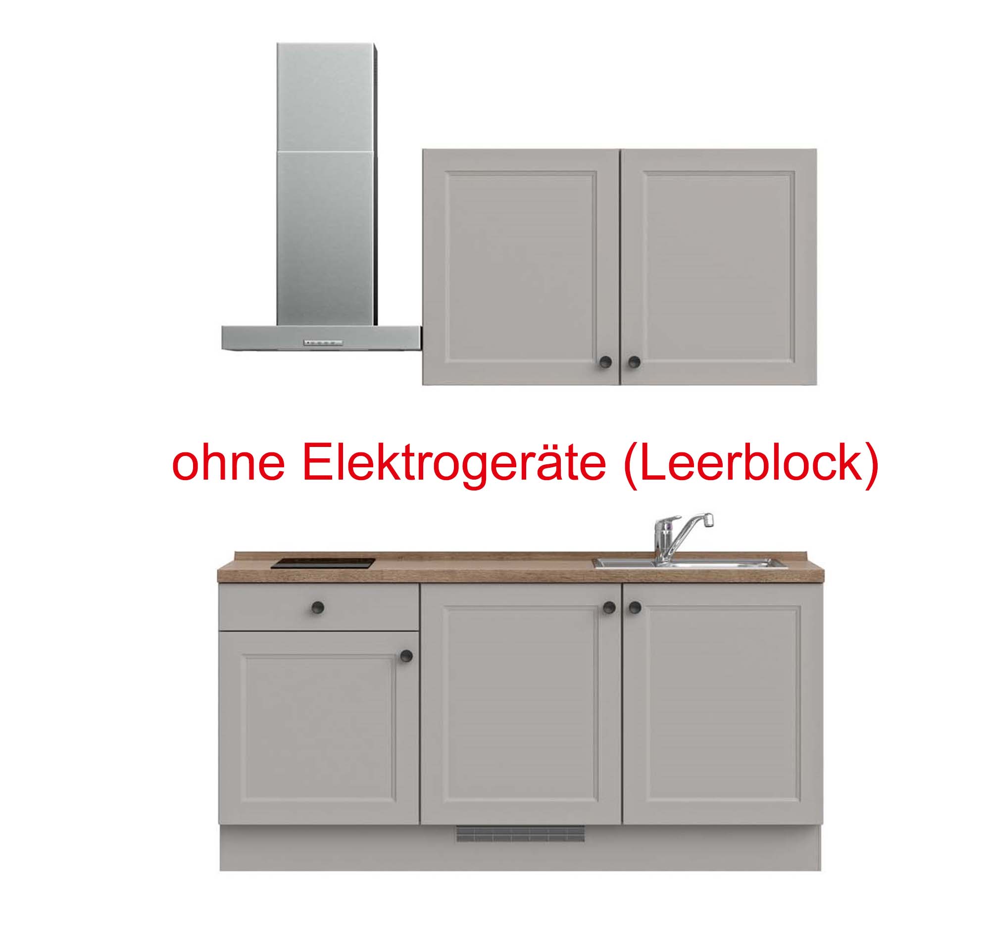 küchenzeile grau, braun mit Herd, Dunstabzugshaube, Waschbecken, Armatur mit Hinweistext ohne Elektrogeräte (Leerblock) nobilia cascada