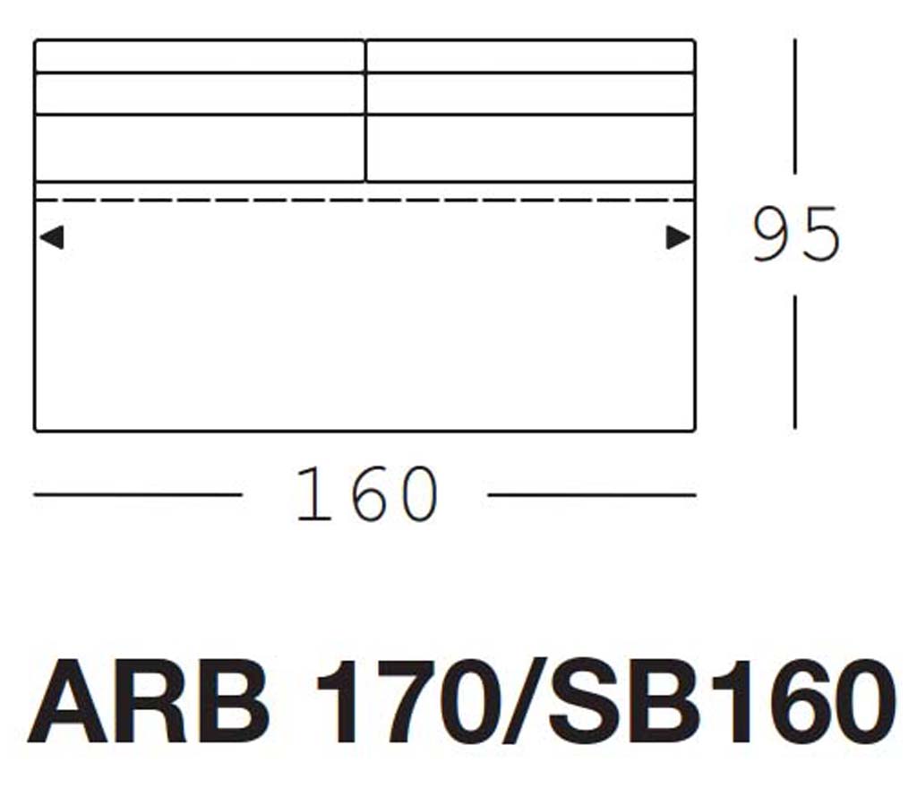 freistil Rolf Benz 170 - Anreihbank | Sitzbreite: 160 cm | ARB 170/SB160 Maßzeichnung eines Sofaelements vor weißem Hintergrund freistil Rolf Benz 170