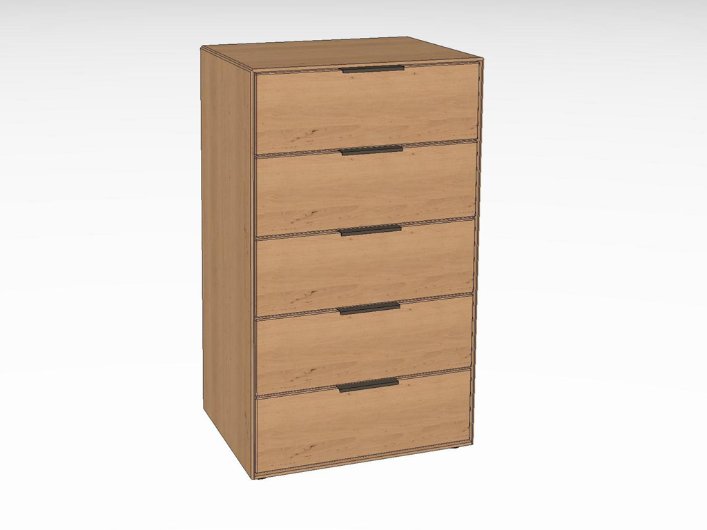Kommode aus Holz mit fünf Schubladen, ideal für Stauraum in Schlafzimmer oder Wohnzimmer