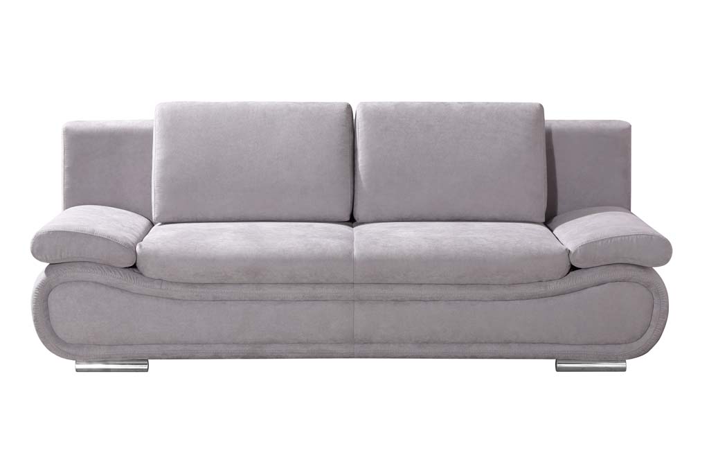 Graues Sofa mit weichem Stoffbezug und modernen Designmerkmalen