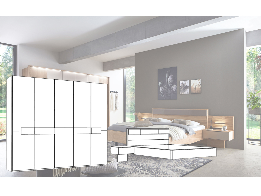 Wöstmann WSM 2800 - Schlafzimmer (1005) | Wildeiche massiv | Schrank 5-türig, Bett 160 oder 180 x 200 cm, 2 Konsolen