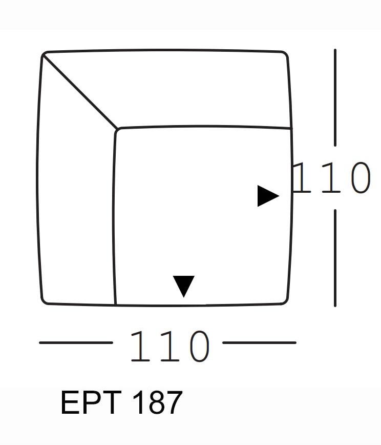Maßzeichnung eines Sofaelements vor weißem Hintergrund freistil Rolf Benz 187