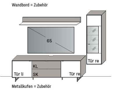 Illustration einer Wohnwand vor weißem Hintergrund
