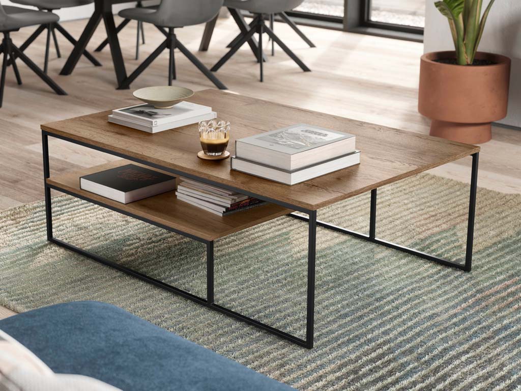 couchtisch braun mit ablage und schwarzem metallgestell nobilia