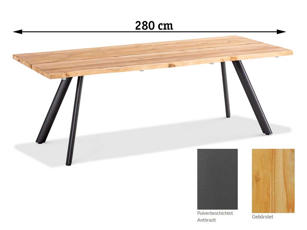 Niehoff Garden. Solid | T2G6 | Tisch | 280 x 95 cm | Stativprofil Aluminium anthrazit/Teak gebürstet Niehoff Garden. Solid | T2G6 | Tisch | 280 x 95 cm | Stativprofil Aluminium anthrazit/Teak gebürstet