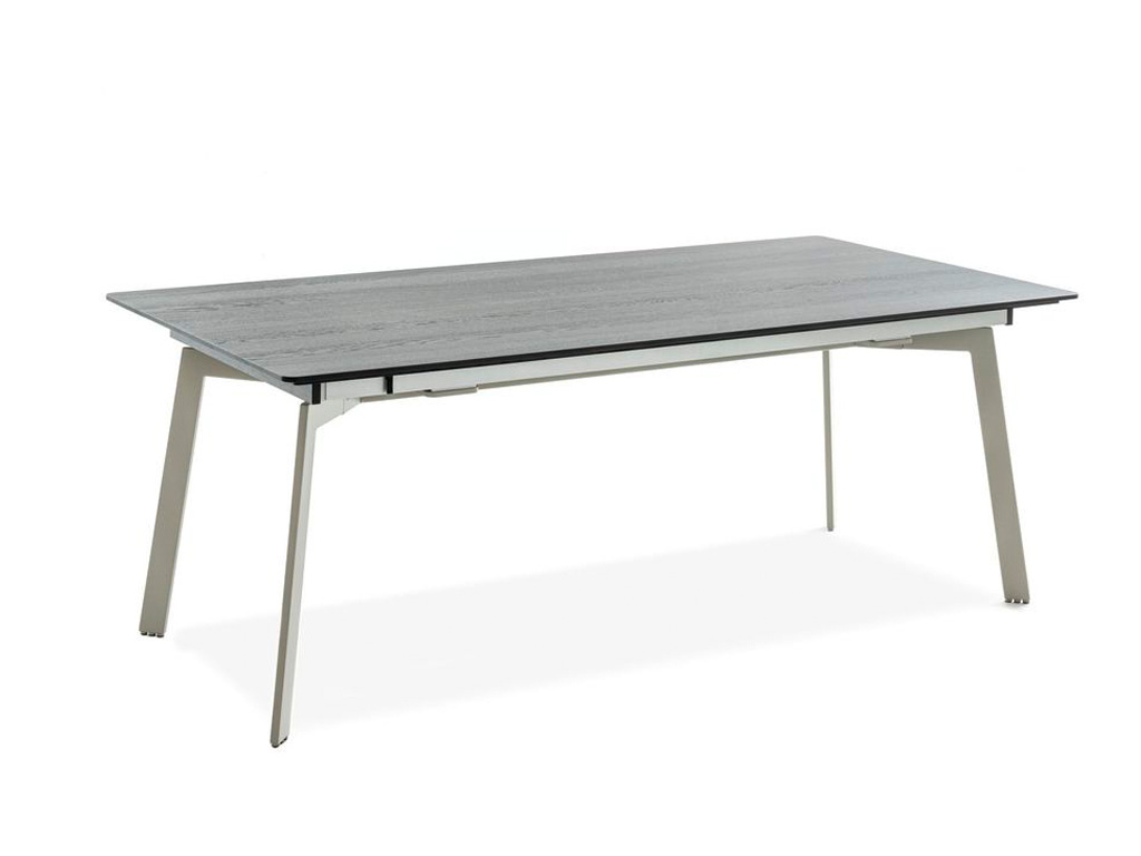 Sudbrock Dana - Esstisch mit Auszug | B: 180 cm | Lack muschelgrau, Eiche anthrazit massiv Eleganter moderner Esstisch mit grauer Tischplatte und stilvollen Metallbeinen, perfekt für Esszimmer oder Büros