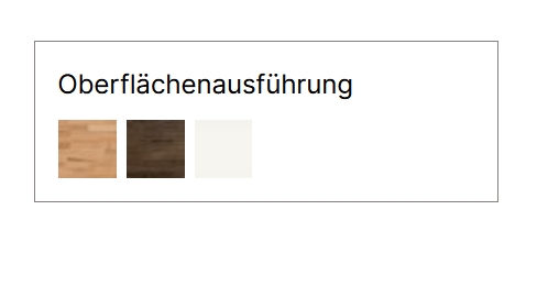 Oberflächenausführungen von drei Farben in tabellenform vor weißem hintergrund