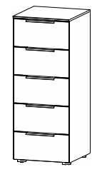Illustration einer Kommode mit fünf Schubladen vor weißem Hintergrund