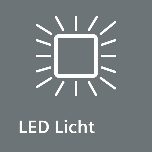 Grafik mit einem stilisierten LED Licht Symbol und der Aufschrift 'LED Licht'