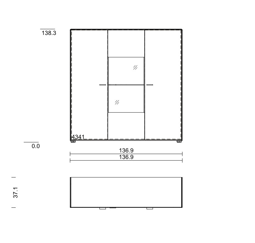 Maßzeichnung eines Highboards vor weißem Hintergrund
