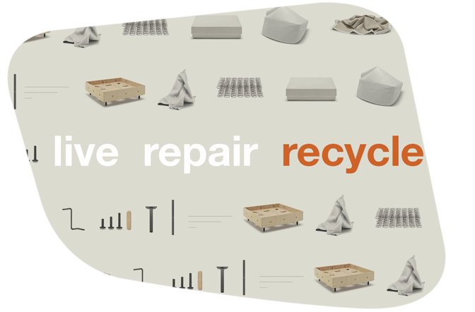 freistil ECHT Bestandteile mit Aufschrift live, repair, recycle