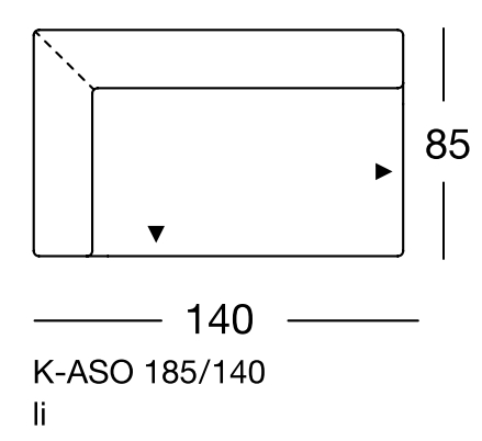 Maßzeichnung eines Sofaelements vor weißem Hintergrund freistil Rolf Benz 185
