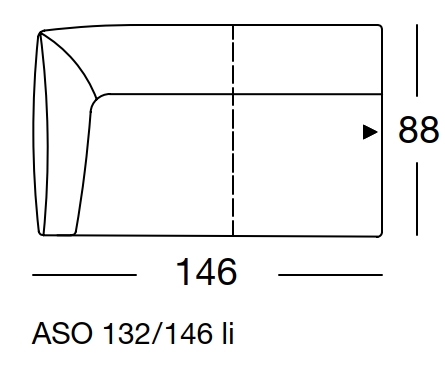 Maßzeichnung eines Sofaelements vor weißem Hintergrund freistil Rolf Benz 132